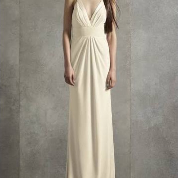 White by Vera Wang Dresses & Skirts - Plunging-V Jersey Satin Trim Bridesmaid Dress